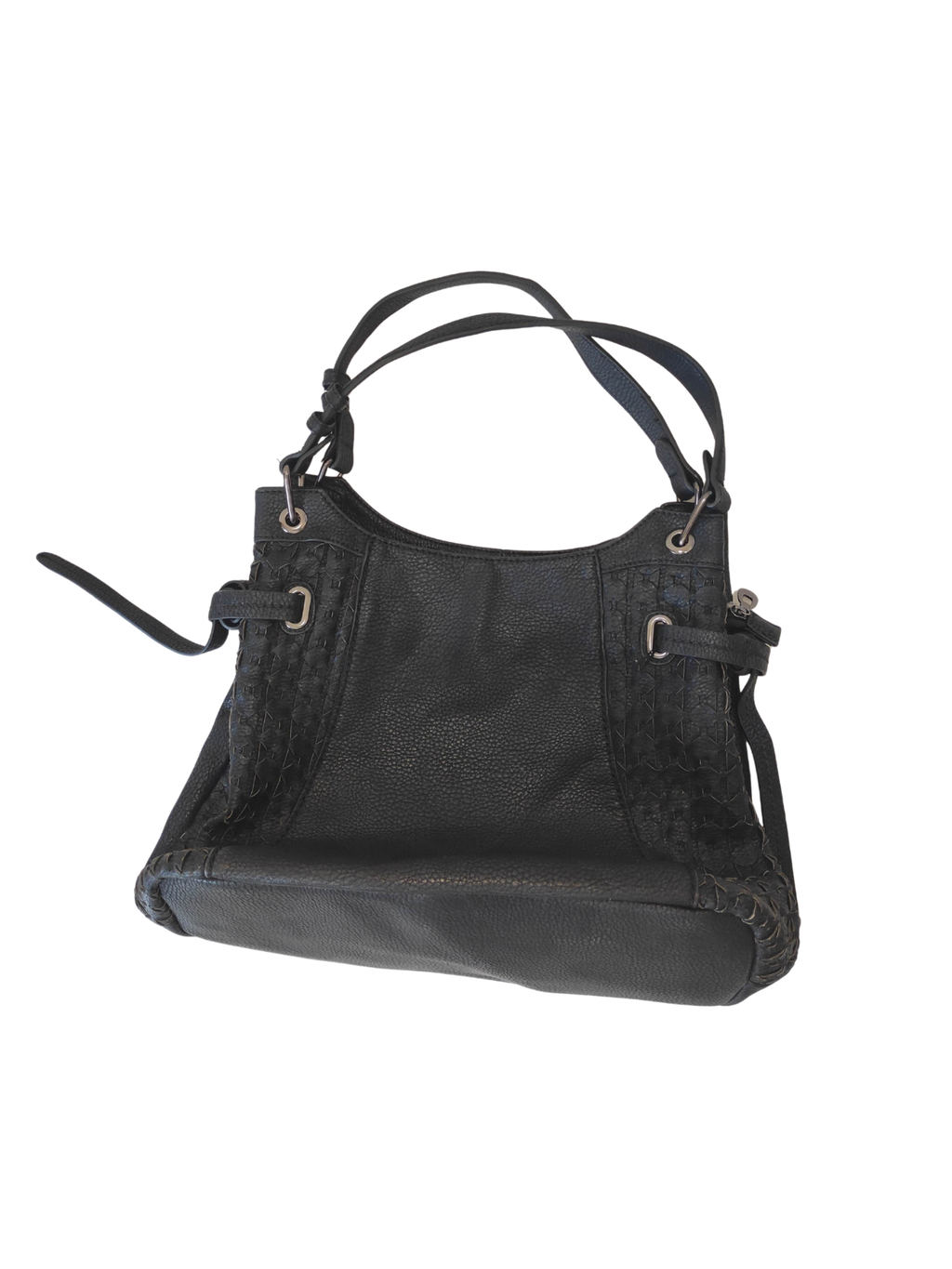 Black Synthetic / PU Leather Structured Bag | Pre-Loved Elegant Design.