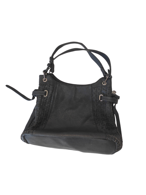 Black Synthetic / PU Leather Structured Bag | Pre-Loved Elegant Design.