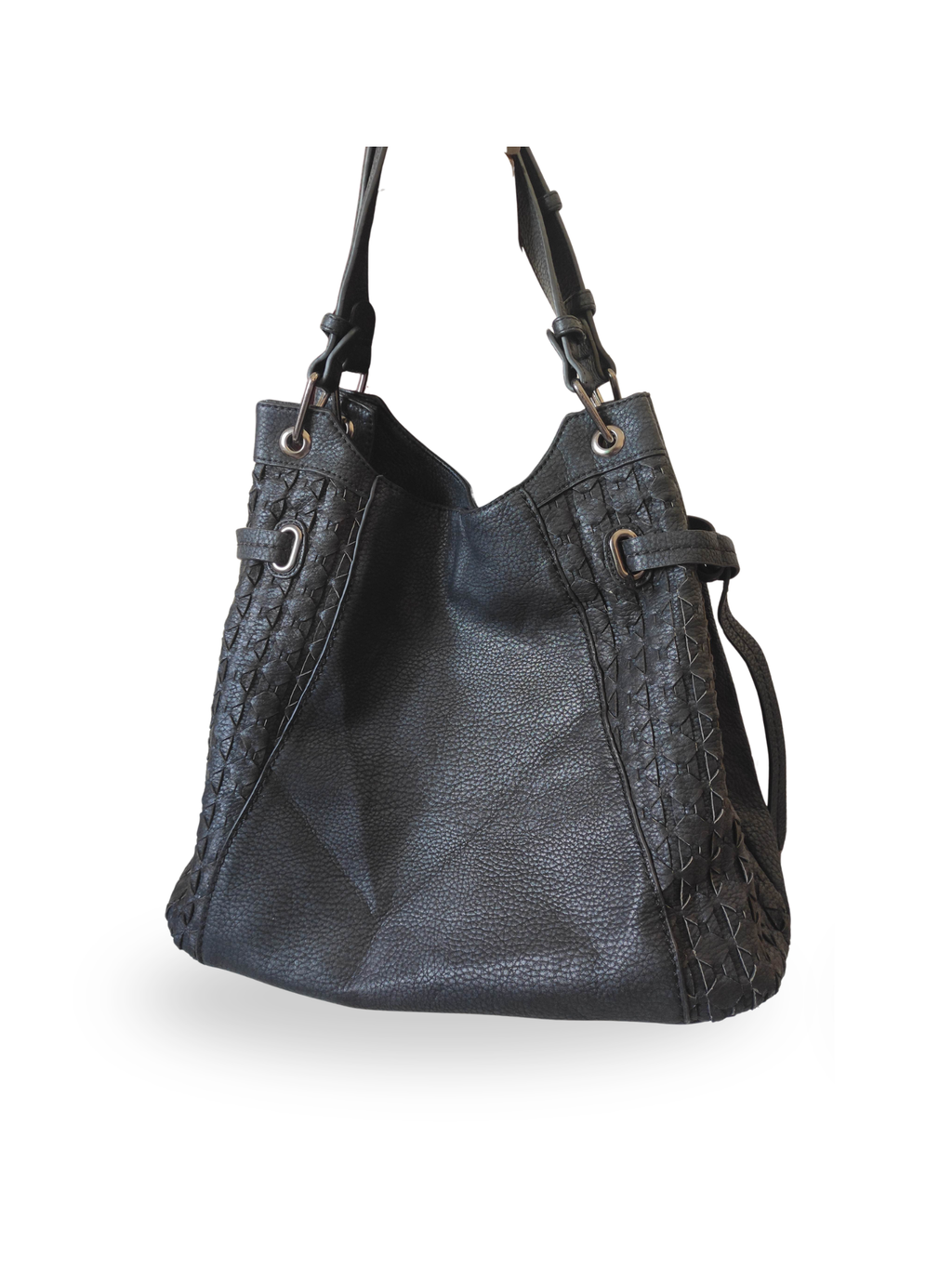 Black Synthetic / PU Leather Structured Bag | Pre-Loved Elegant Design.