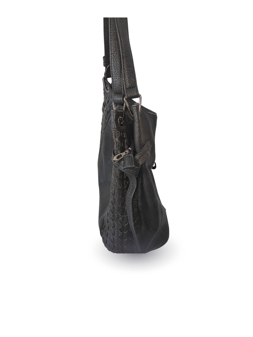 Black Synthetic / PU Leather Structured Bag | Pre-Loved Elegant Design.