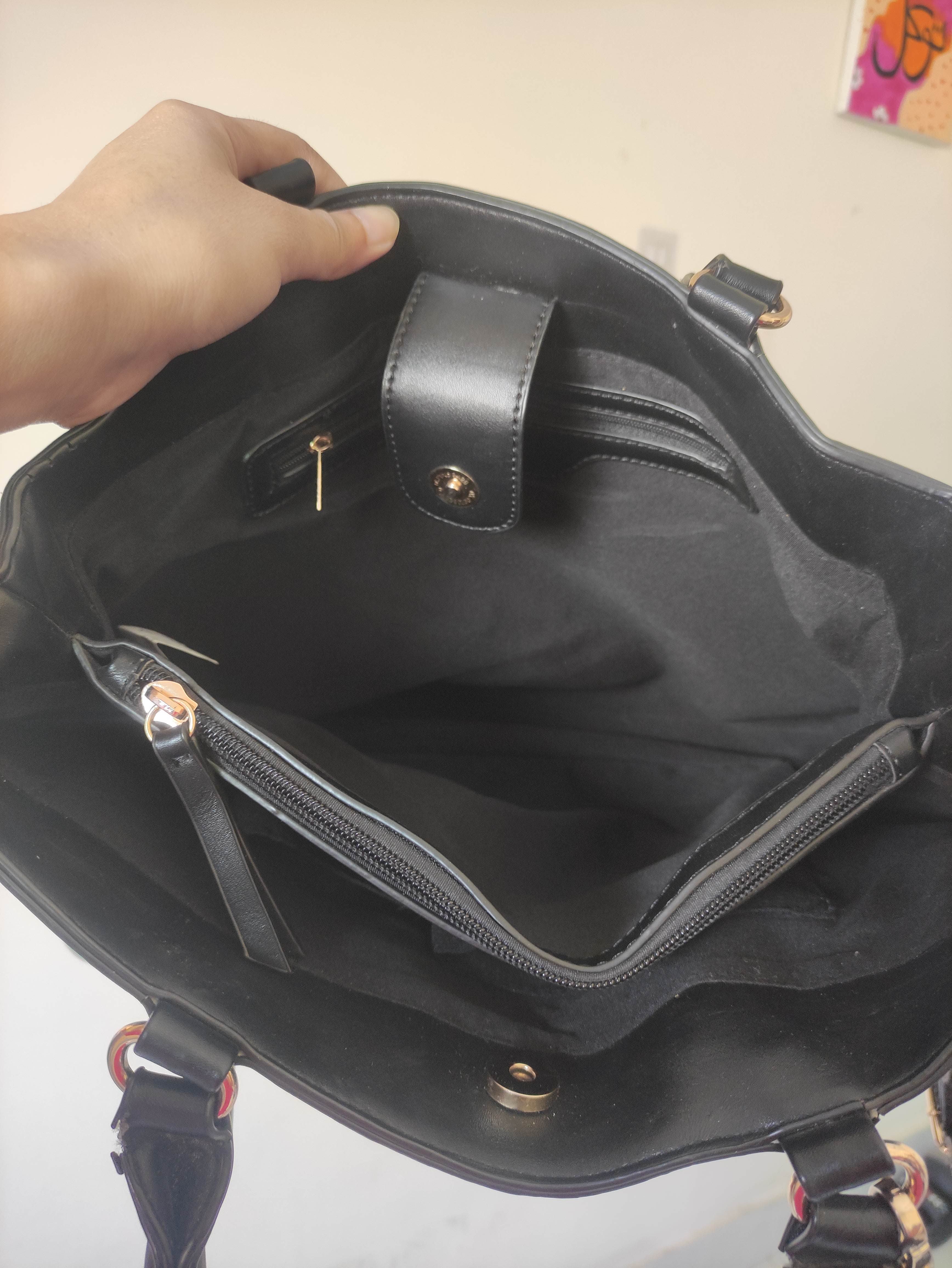 Black Synthetic / PU Leather Structured Bag | Pre-Loved Elegant Design.