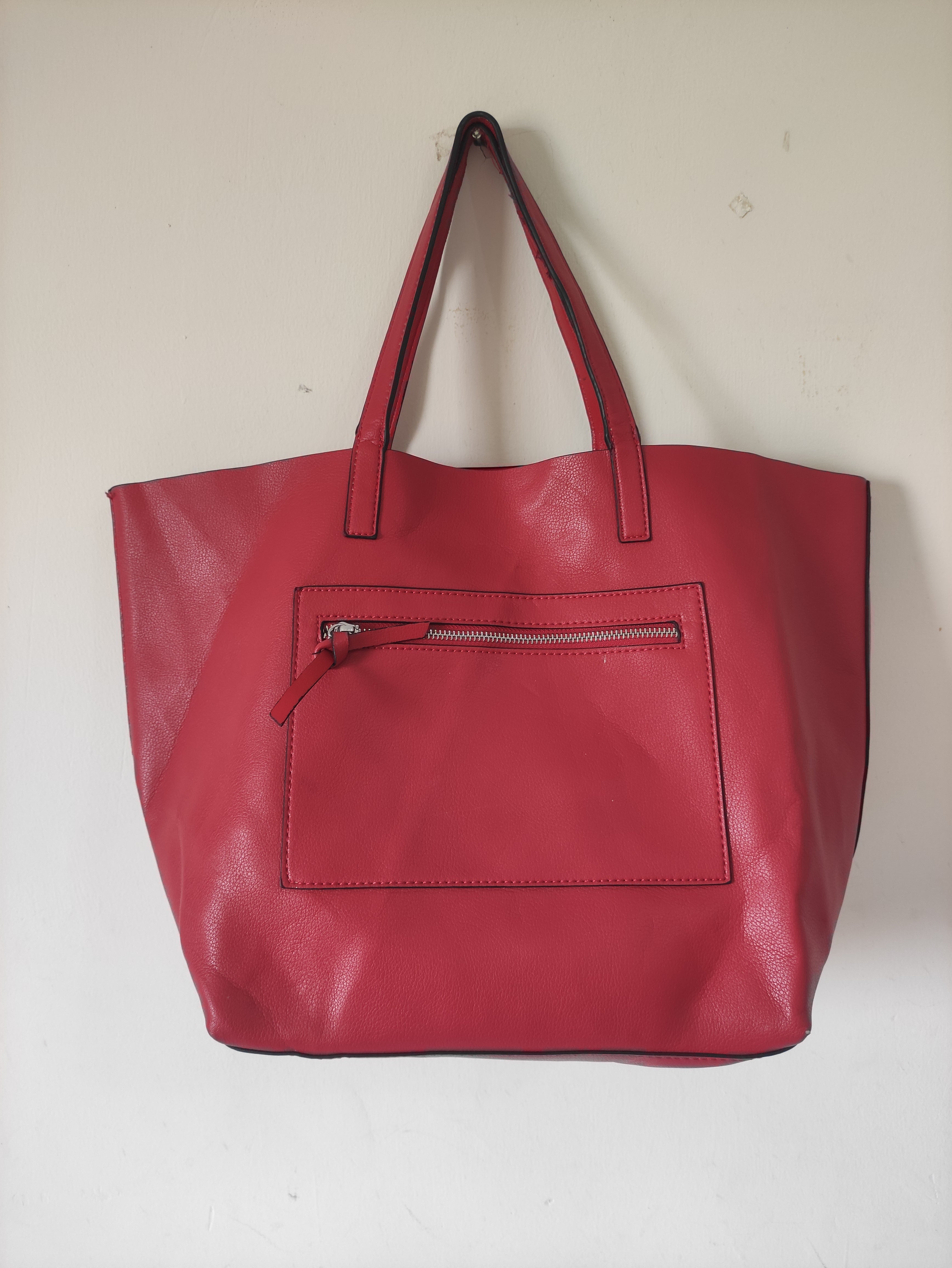 Red Faux Leather Tote