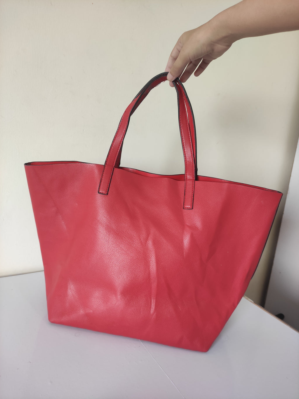 Red Faux Leather Tote