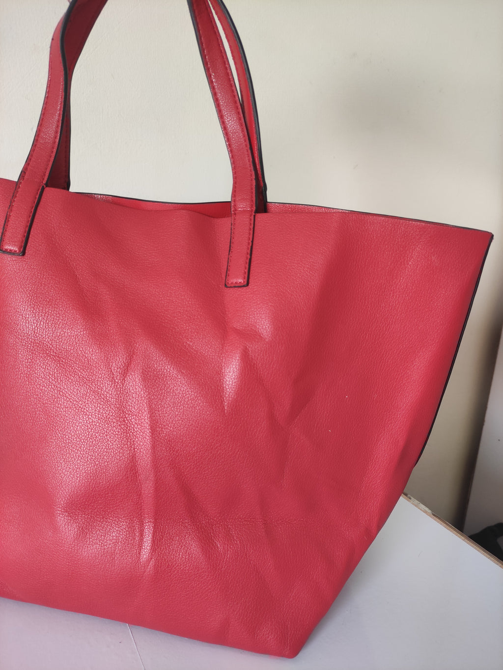 Red Faux Leather Tote
