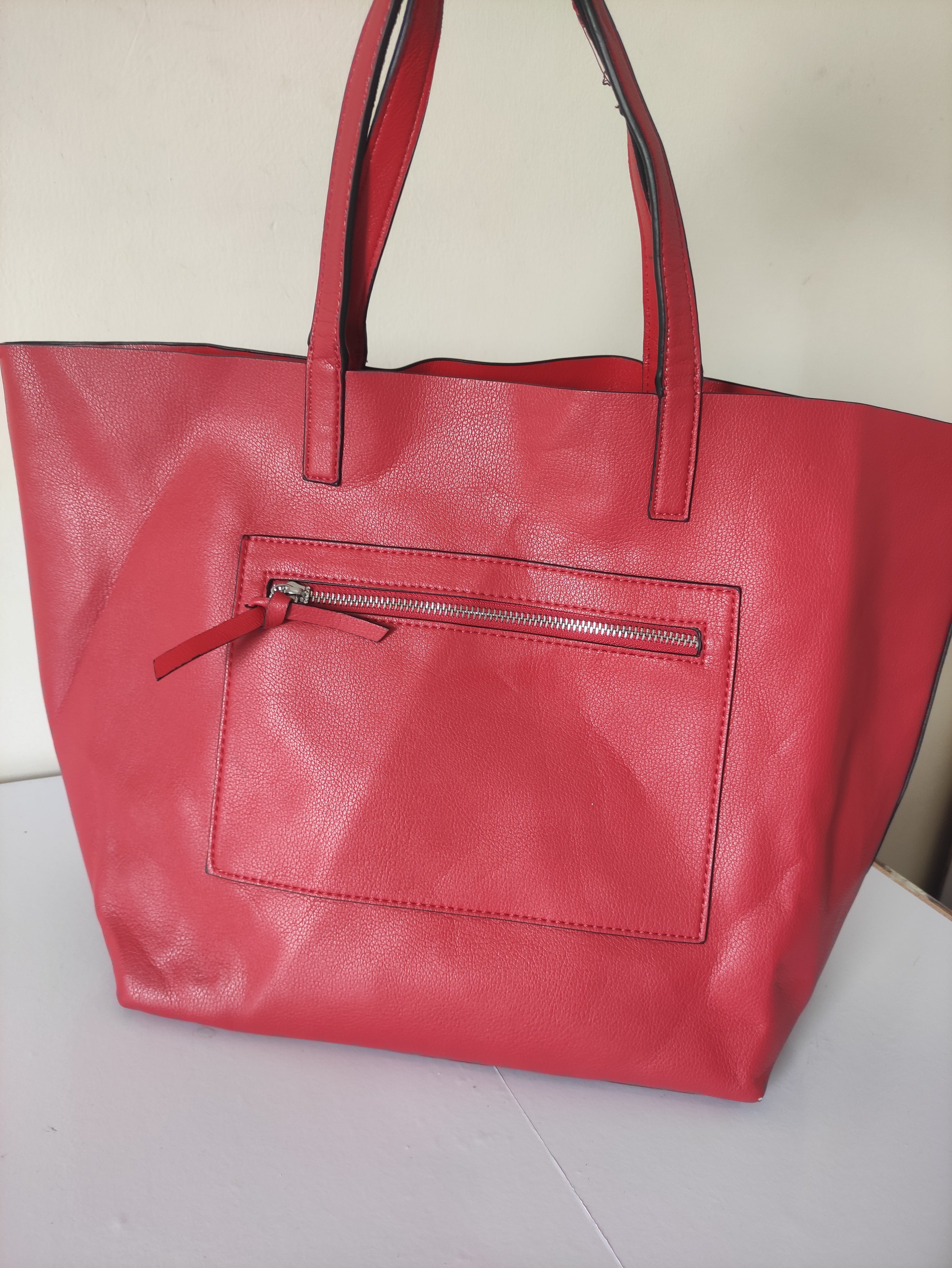 Red Faux Leather Tote