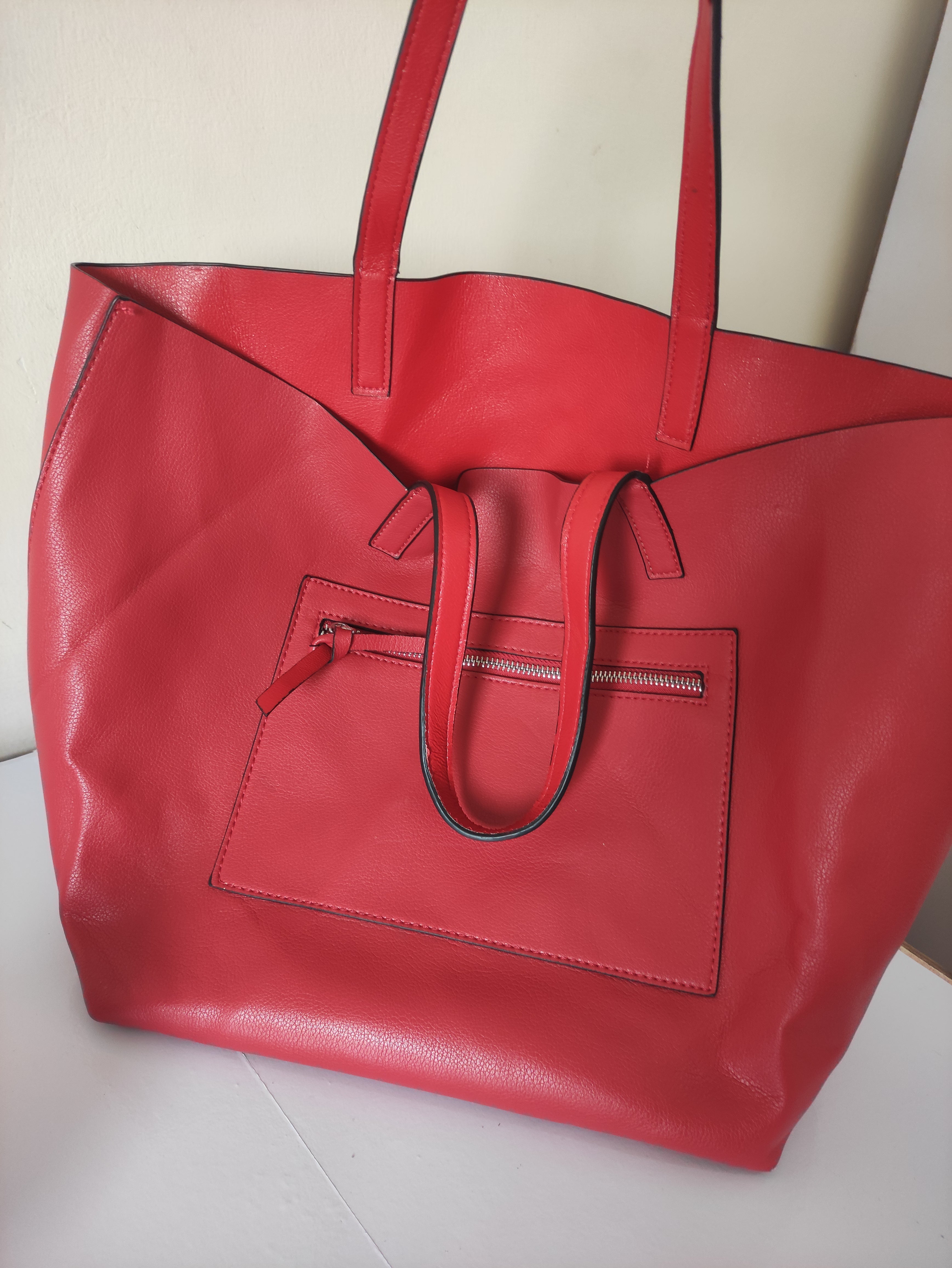 Red Faux Leather Tote